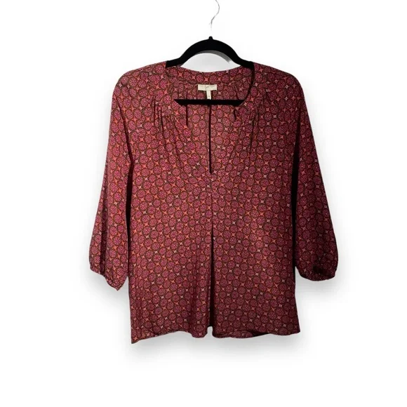Joie Tops Joie Purple Brown Patterned Silk Popover Top 34